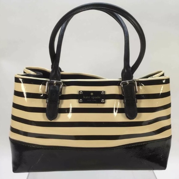 KateSpade NewYork Black/Creme StripedLeather Purse - Picture 2 of 14